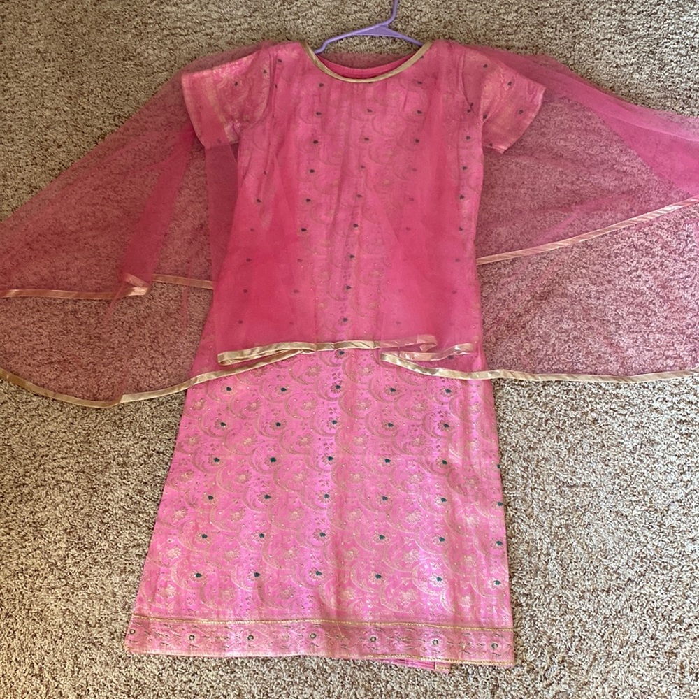 Vintage pink and gold Indian dress with mesh